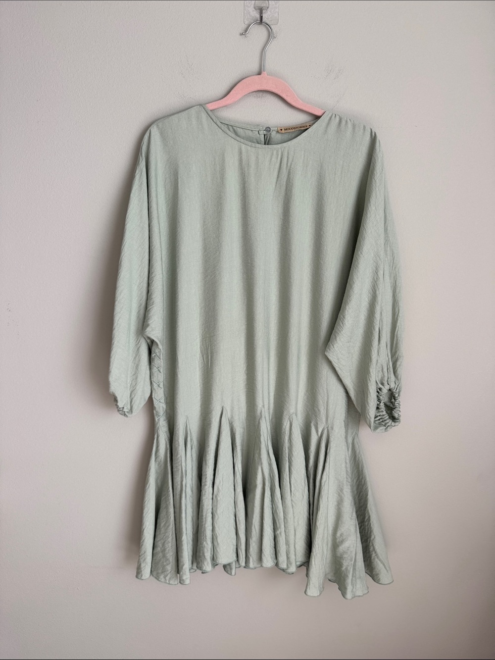 Moodstories Ukrainian Brand Sage Green Oversized Ruffle Hem Tunic Dress